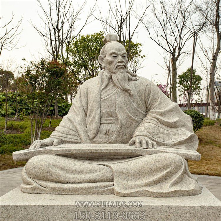 公園擺放砂巖雕刻古代人彈人物雕塑