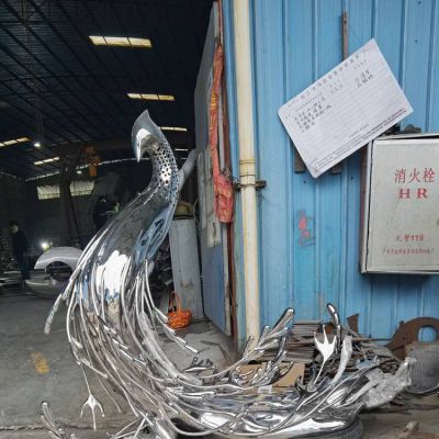 鳳凰不銹鋼雕塑孔雀主題水景工藝品擺件