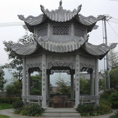 天然石材仿古建筑二層青石涼亭雕塑