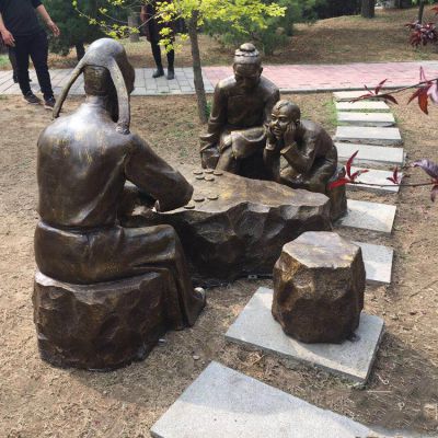 下棋，公園情景銅雕