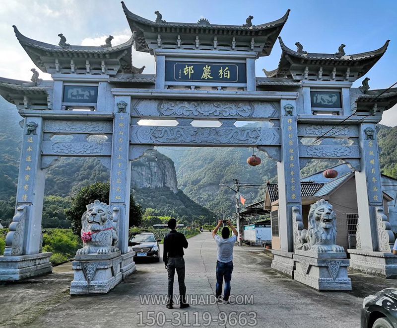 景區(qū)仿古代建筑斗拱三門(mén)石雕牌坊雕塑