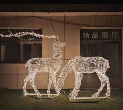 城市街道邊裝飾不銹鋼鏤空燈光亮化梅花鹿雕塑