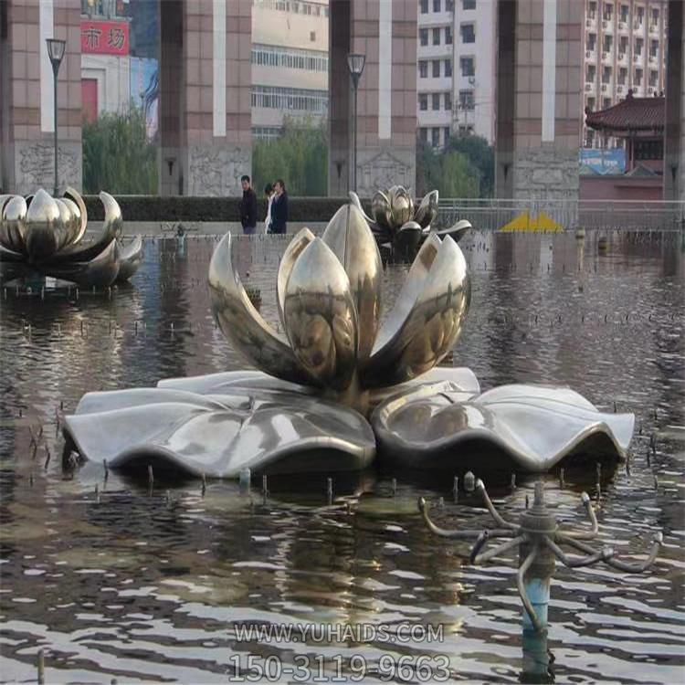 不銹鋼公園大型不銹鋼鏡面拋光荷花水景觀擺件雕塑