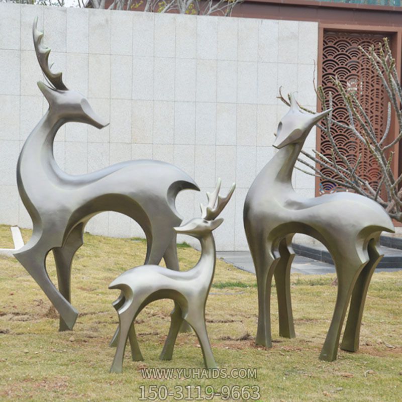 公園不銹鋼抽象仿銅梅花鹿雕塑