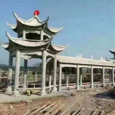 公園戶(hù)外擺放青石仿古長(zhǎng)廊石涼亭雕塑