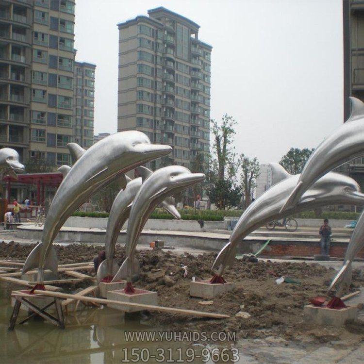 鏡面海洋動(dòng)物雕塑戶外城市擺件 園林景觀小品海豚不銹鋼雕塑