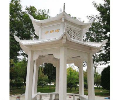 大理石芝麻白雙層鏤空廣場(chǎng)公園擺放休閑仿古建涼亭