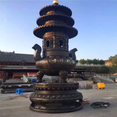 寺廟大型創(chuàng)意不銹鋼仿銅塔型鼎雕塑