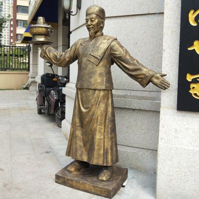 戶(hù)外園林玻璃鋼仿銅店小二雕塑