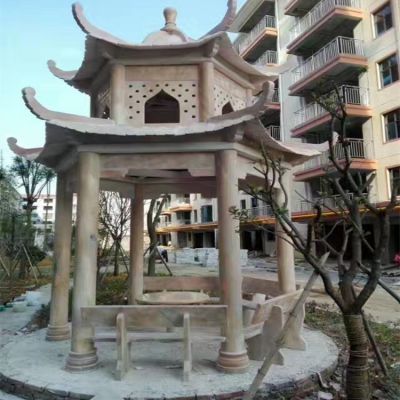 小區(qū)花園廣場(chǎng)擺放休閑雙層鏤空涼亭