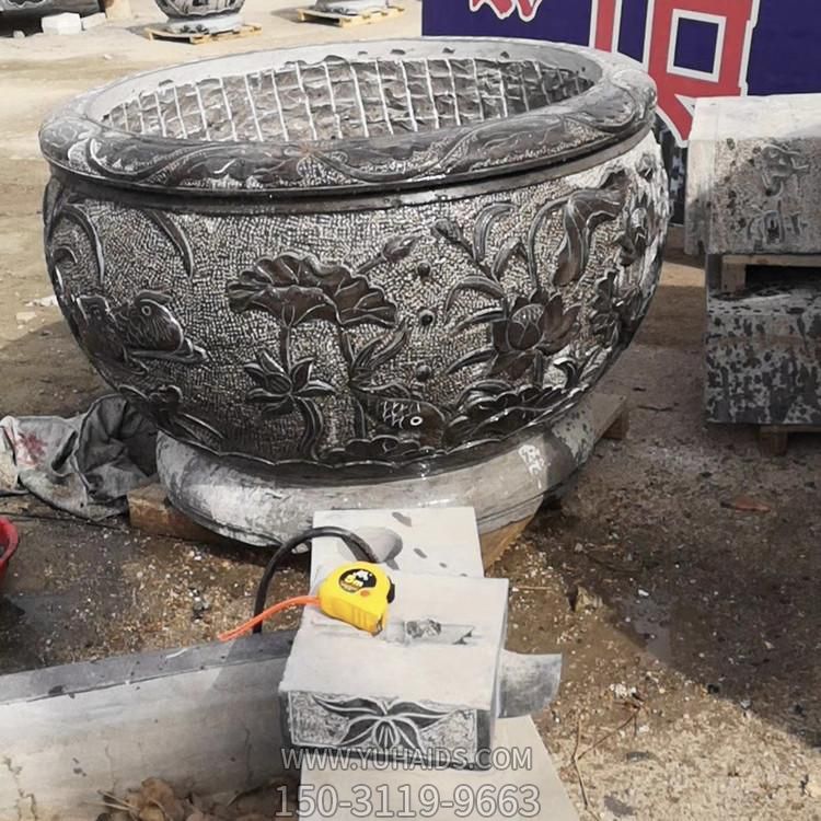 大理石水缸戶(hù)外庭院擺件 浮雕荷花魚(yú)缸雕塑
