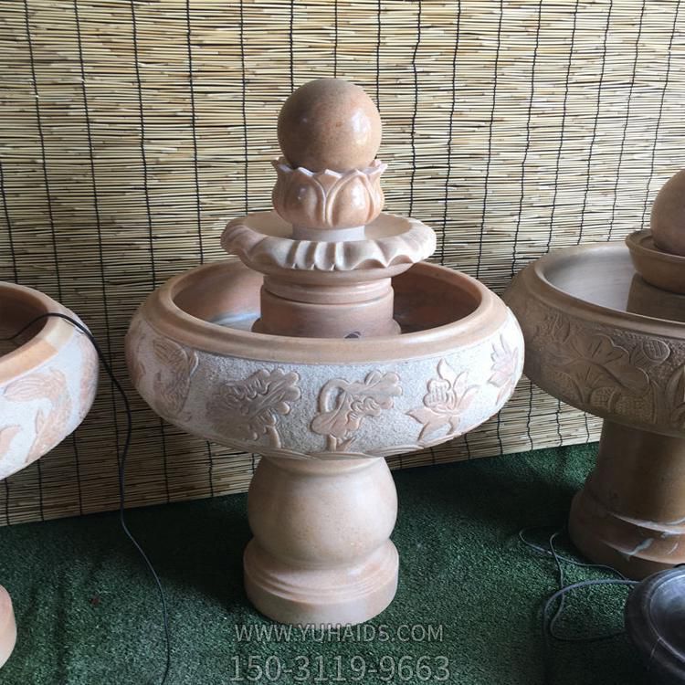晚霞紅大理石風(fēng)水球水缽，室內(nèi)家用小型招財擺件雕塑